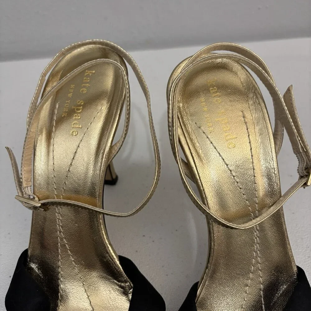 Kate Spade Black And Gold Heels Ankle Strap Women 7.5 Made In Italy